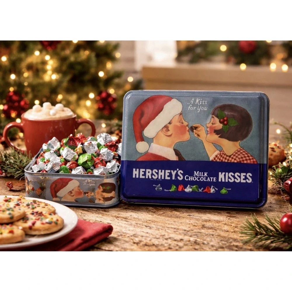 Vintage Hershey's Kisses Tin - A‎ Kiss for You- Holiday Candy Storage Metal Tin